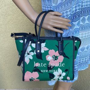 Kate Spade Small Tote Crossbody Bag Lily Blooms Green Multi